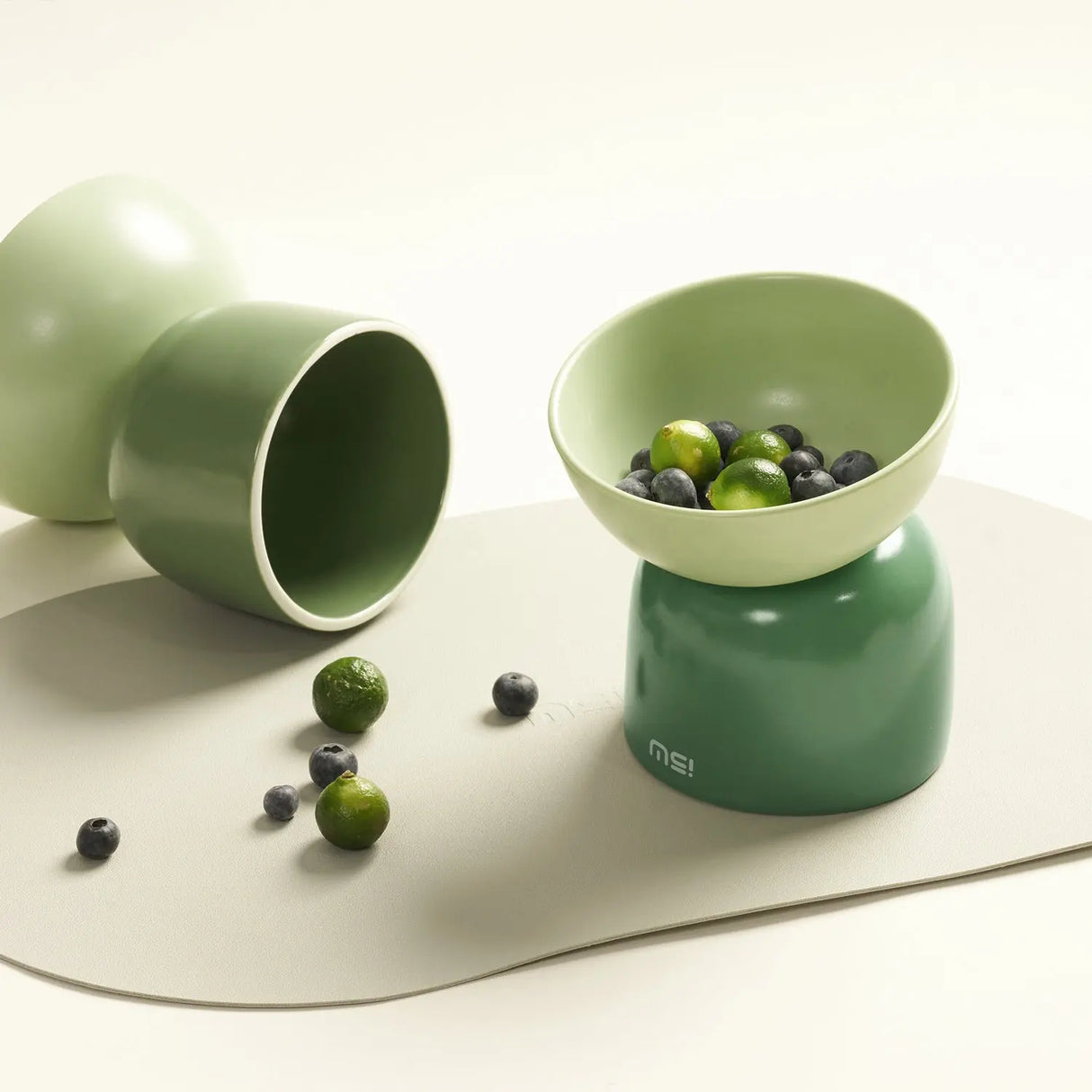 Kattenvoerbak - keramiek - verhoogde ontwerp - olijf groen - SpirePets