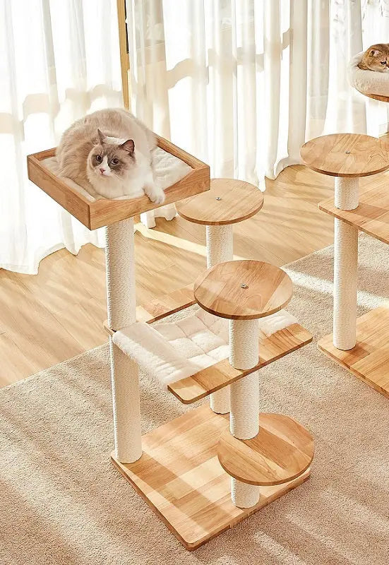 Massief houten kattenklimrek - groot platform - krabpaal - kattenmand - SpirePets