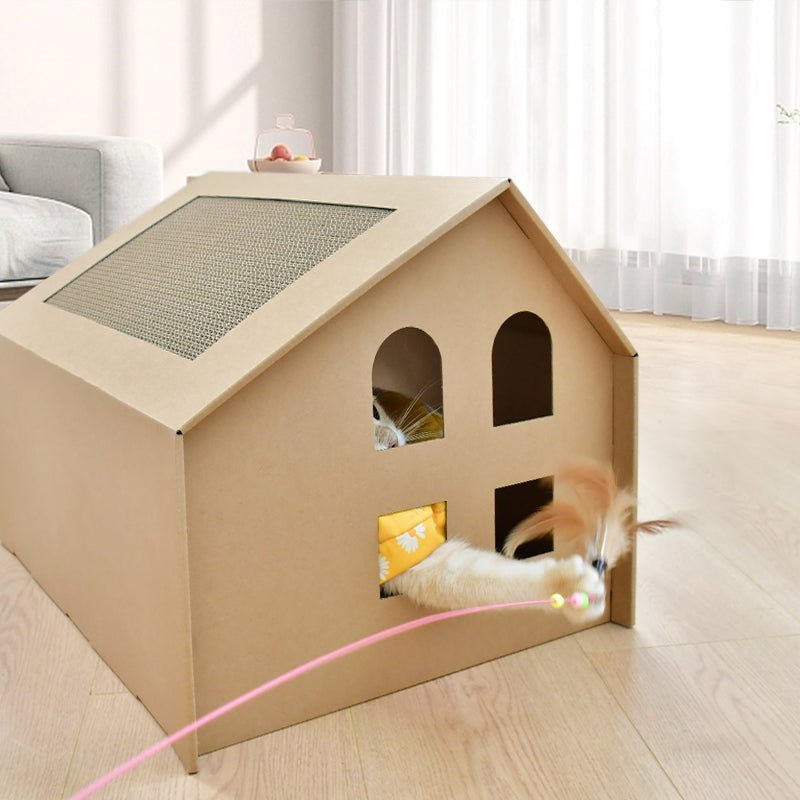Kattenhuisje van karton – Speelhuisje voor katten inclusief krabplank - SpirePets