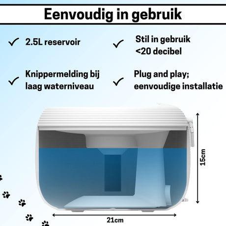 Drinkfontein - Kattenfontein - 2,5 liter - Waterfontein voor katten - Automatische spoeling - SpirePets