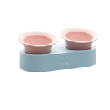 Keramische katten voer- en drinkbak - verhoogd ontwerp - lichtblauw en roze - SpirePets