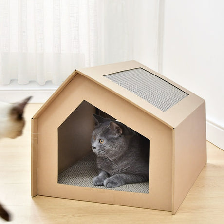 Kattenhuisje van karton – Speelhuisje voor katten inclusief krabplank - SpirePets