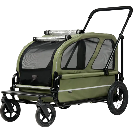 AirBuggy Carriage Set Moss Green luxe hondenwagen voor grote honden op straat.