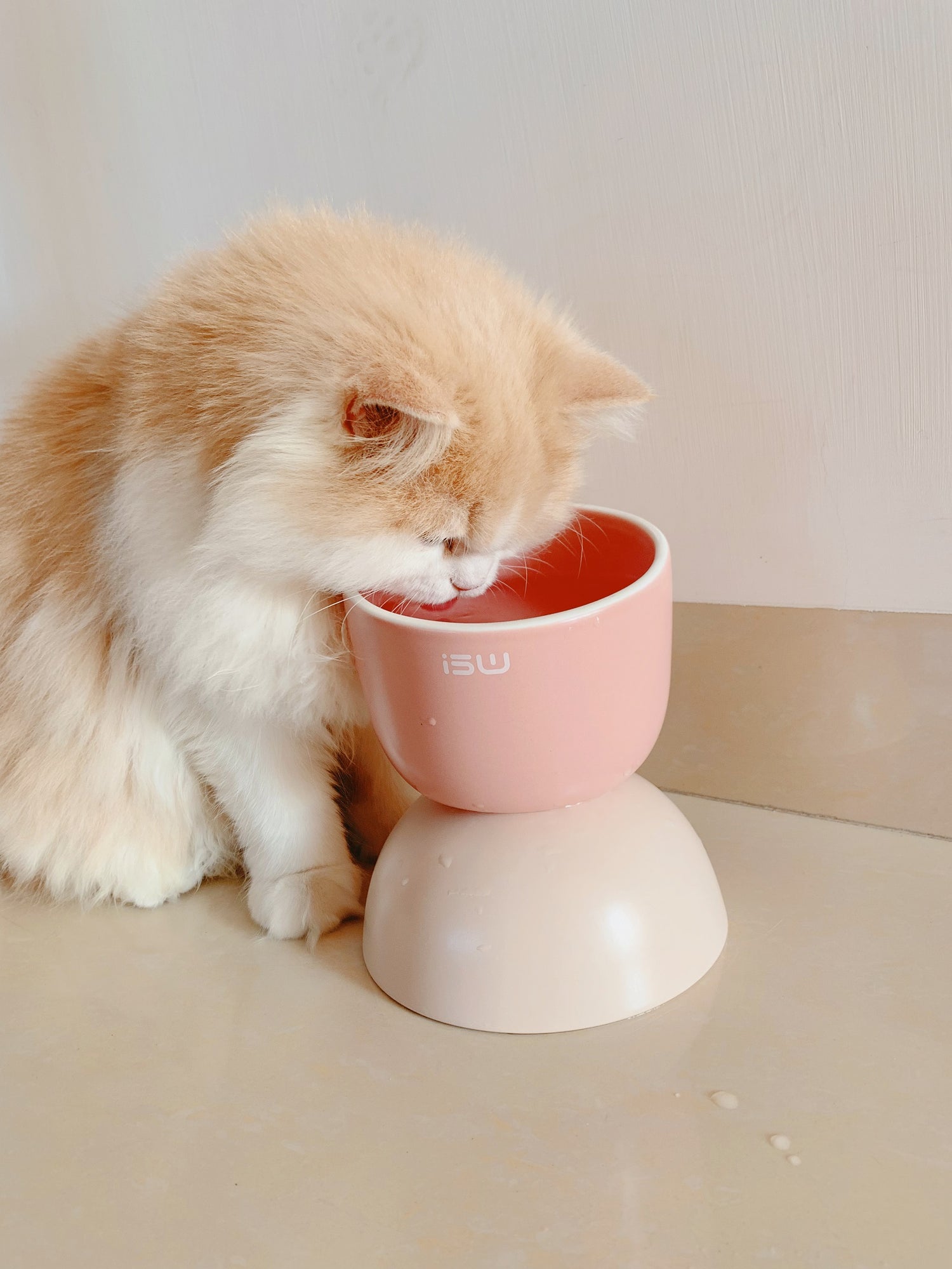 Verhoogde kattenvoerbak - keramische voerbak kat - roze - SpirePets