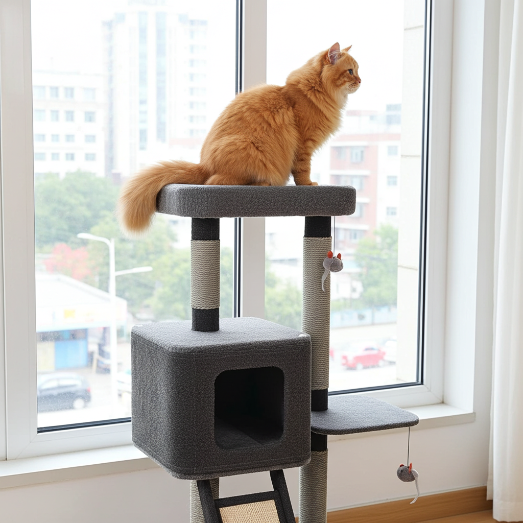 Luxe Krabpaal ROCKY – Modern Kattenmeubel met Huisje