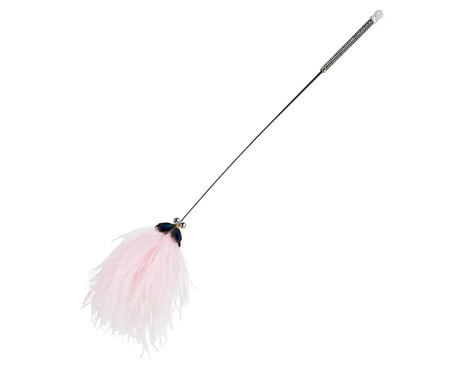 Kattenhengel met roze struisvogel verenbos | lengte 500mm | katten hengel | katten | kattenspeeltje - SpirePets